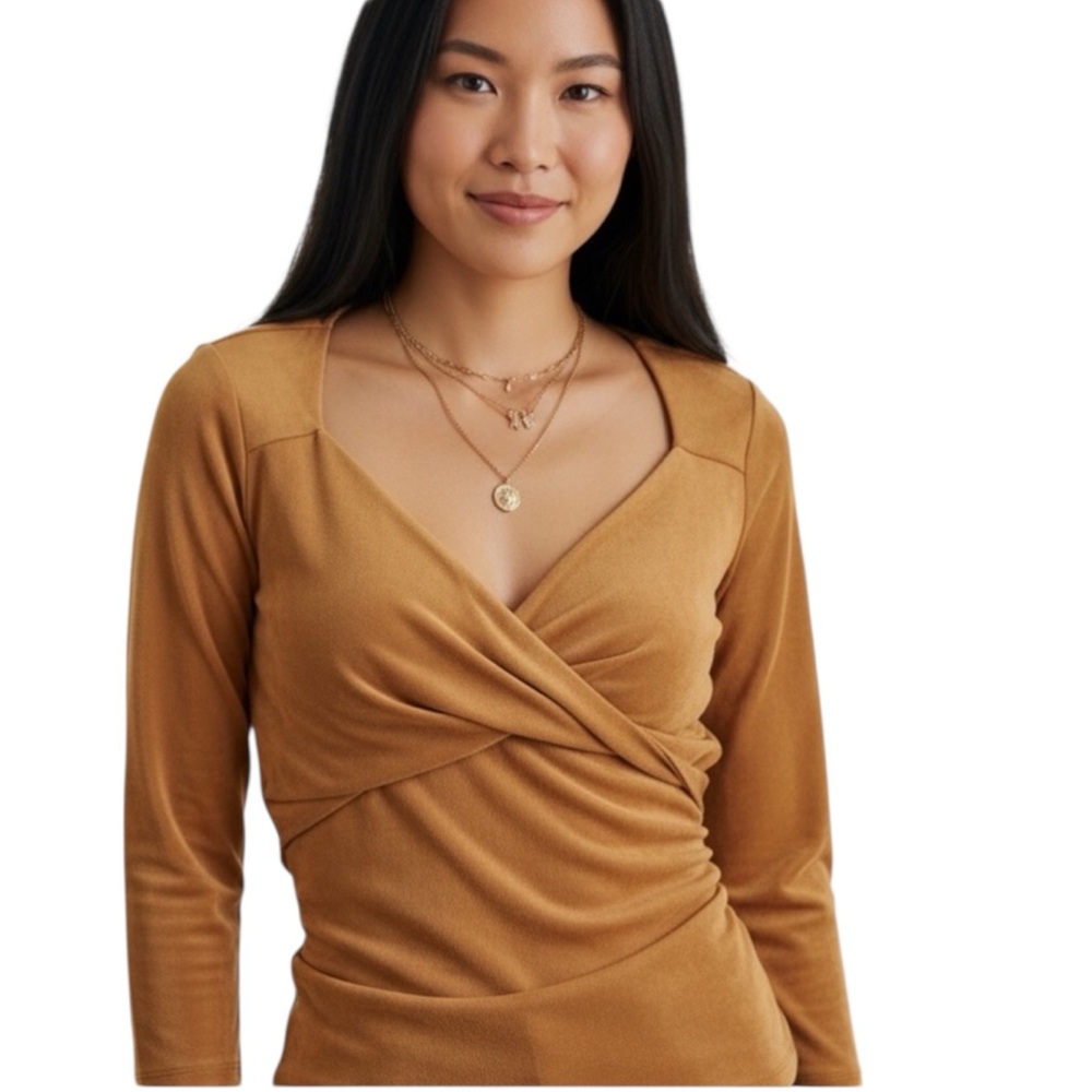 Fever Shimmering Auburn Knotted Twist 3/4 Sleeve Top Size XS